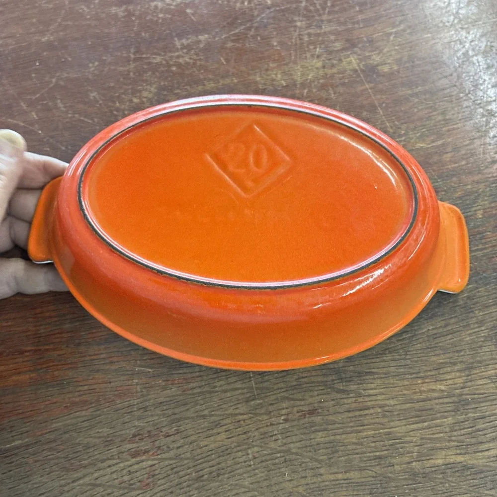 Small Orange Cast Iron Casserole Dish Made In France No 20 9.5X6X2  With Ears
